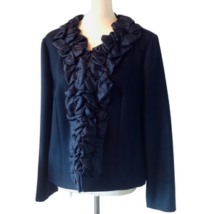 J. Crew Navy Ruffle Blazer like new women's size large (*see note below)